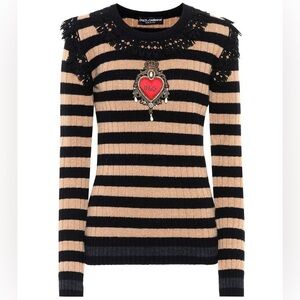Dolce & Gabbana Sacred Heart Striped Cashmere and Wool Blend Sweater IT40